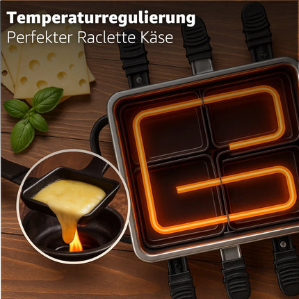 8 Personen Raclette & Fondue Set - Tischgrill inkl. Pfännchen & Schaber
