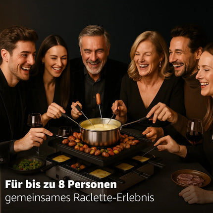 8 Personen Raclette & Fondue Set - Tischgrill inkl. Pfännchen & Schaber