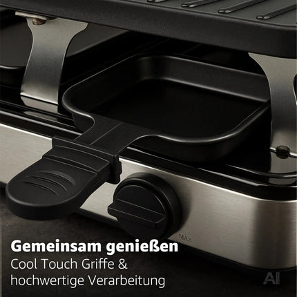 8 Raclette Personen Set Grill rund oval - Tischgrill inkl. Pfännchen & Schaber & Grillplatte – Detailansicht 4