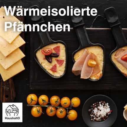 8 Raclette Personen Set Grill rund oval - Tischgrill inkl. Pfännchen & Schaber & Grillplatte & Crepes Funktion mit Steinplatte - RUND