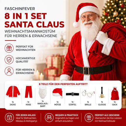 8 in 1 Nikolauskostüm - Weihnachtsmannkostüm für Erwachsene