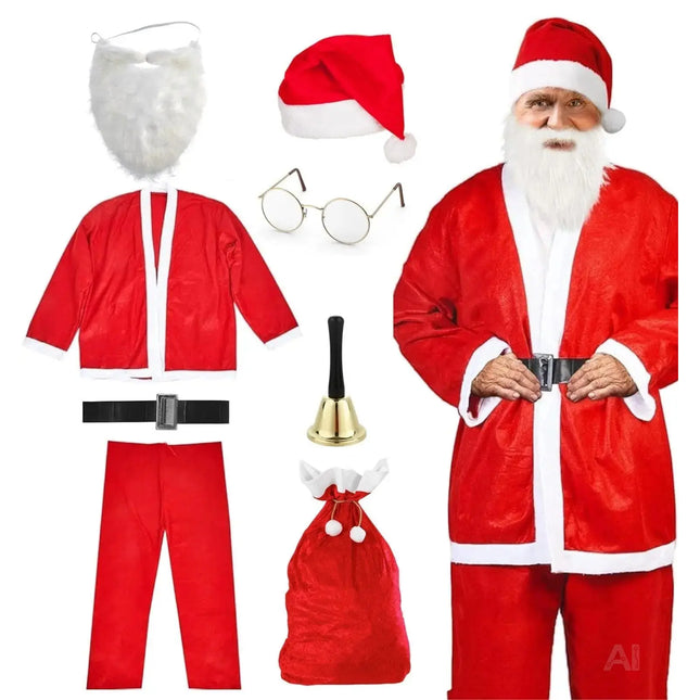 8 in 1 Set Santa Claus - Weihnachtsmannkostüm & Nikolauskostüm - für Weihnachten - Kostüm für Nikolaus - Weihnachtsmann - Herren & Erwachsene