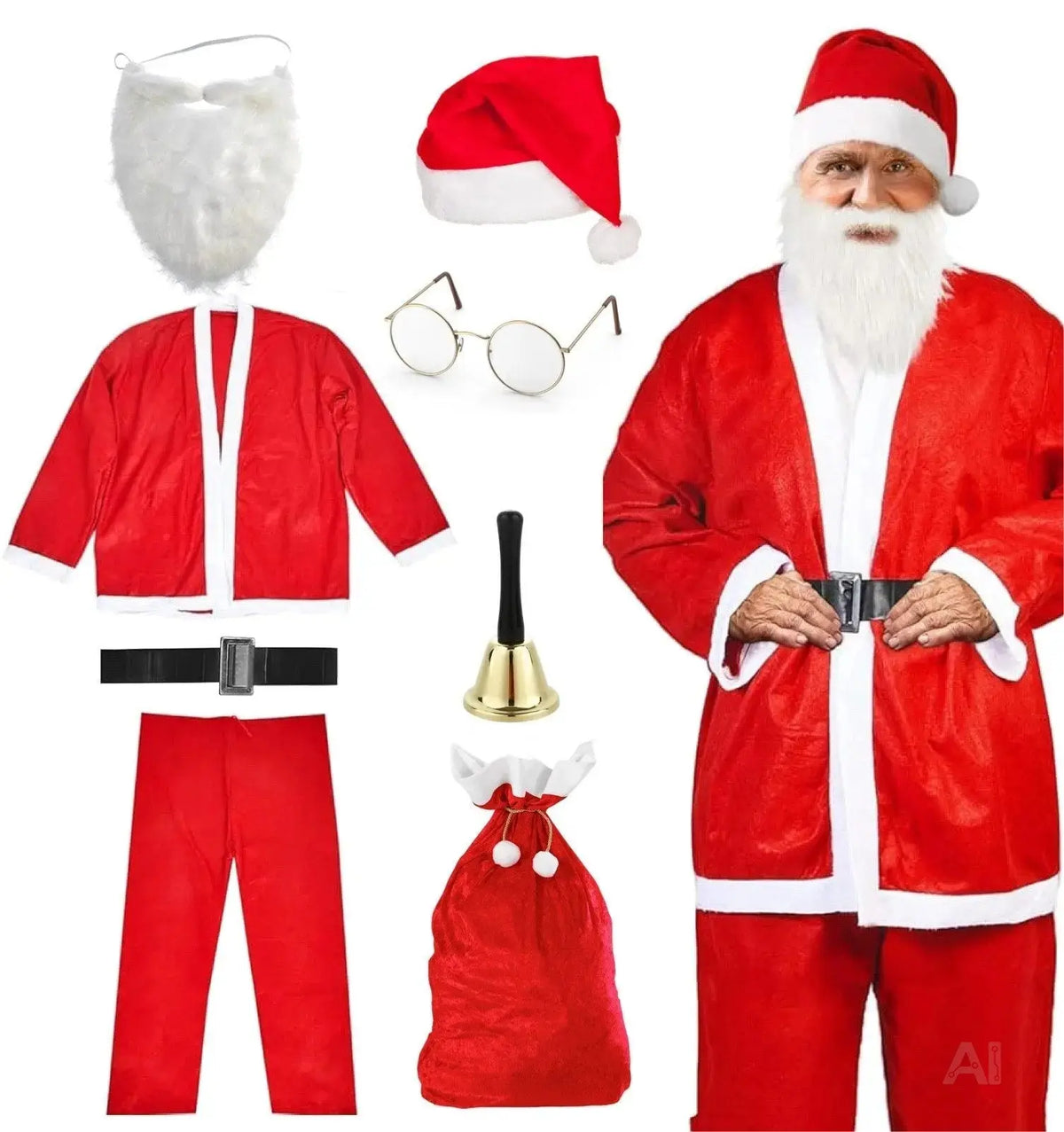 8 in 1 Set Santa Claus - Weihnachtsmannkostüm & Nikolauskostüm - für Weihnachten