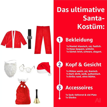 8 in 1 Set Santa Claus - Weihnachtsmannkostüm & Nikolauskostüm - für Weihnachten – Detailansicht 3