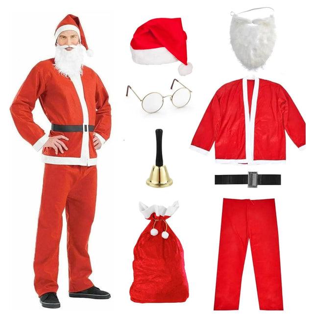 8 in 1 Set Weihnachtsmannkostüm & Nikolauskostüm - Santa Costume - für Weihnachten - Kostüm für Nikolaus - Weihnachtsmann - Santa Claus - Herren & Erwachsene