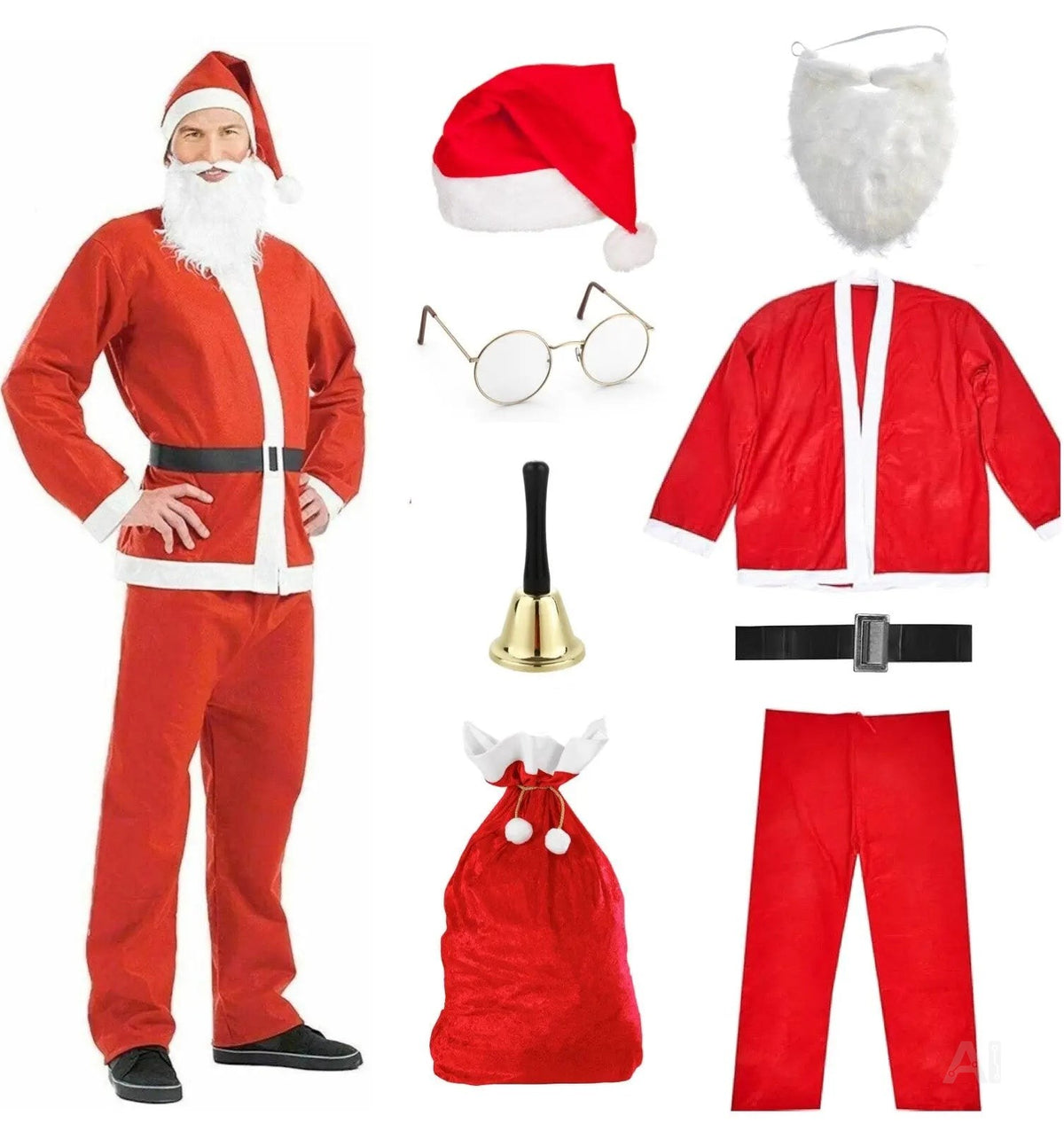 8 in 1 Set Weihnachtsmannkostüm & Nikolauskostüm - Santa Costume
