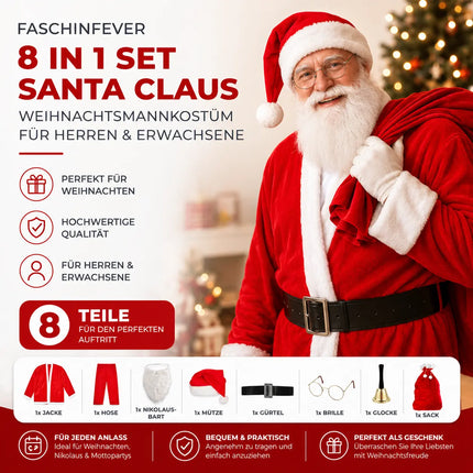 8 in 1 Set Weihnachtsmannkostüm & Nikolauskostüm - Santa Costume