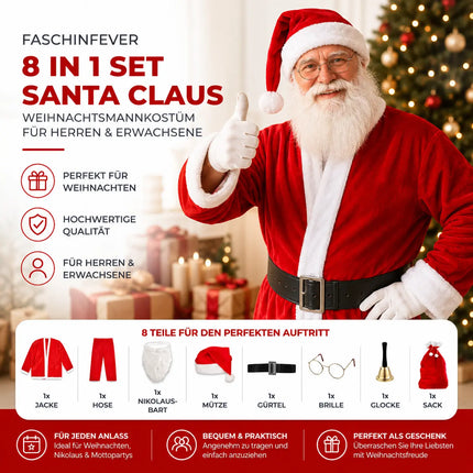 8 in 1 Set Weihnachtsmannkostüm & Nikolauskostüm - Santa Costume