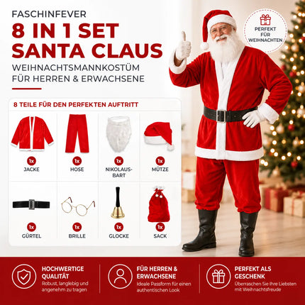 8 in 1 Set Weihnachtsmannkostüm & Nikolauskostüm - Santa Costume