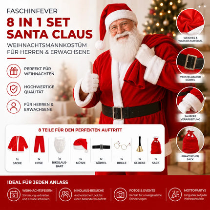 8 in 1 Set Weihnachtsmannkostüm & Nikolauskostüm - Santa Costume