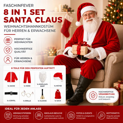 8 in 1 Set Weihnachtsmannkostüm & Nikolauskostüm - Santa Costume