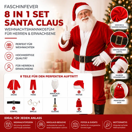 8 in 1 Set Weihnachtsmannkostüm & Nikolauskostüm - Santa Costume