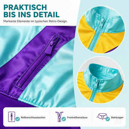 80er 90er Jahre Jogginganzug Overall - Retro Bad Taste Trainingsanzug Outfit - Herren & Damen für Fasching & Karneval (Blau, L/XL)