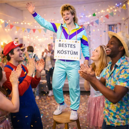 80er-Jahre Retro Overall Kostüm Blau im Vintage-Look – Perfektes Kostüm für Fasching & Karneval (M/L)