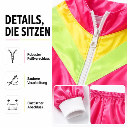 80er 90er Jahre Jogginganzug Overall - Retro Bad Taste Trainingsanzug Outfit - Herren & Damen für Fasching & Karneval (Pink, L/XL)