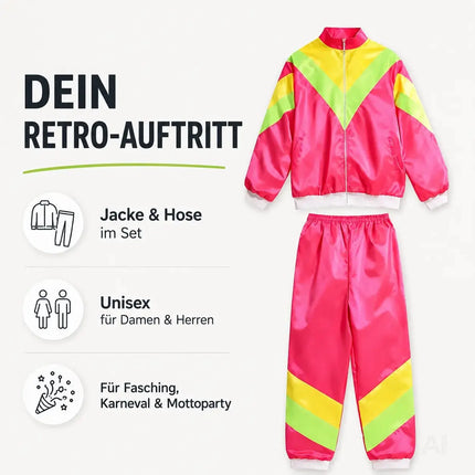 80er 90er Jahre Jogginganzug Overall - Retro Bad Taste Trainingsanzug Outfit - Herren & Damen für Fasching & Karneval (Pink, L/XL)