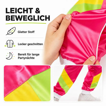 80er 90er Jahre Jogginganzug Overall - Retro Bad Taste Trainingsanzug Outfit - Herren & Damen für Fasching & Karneval (Pink, L/XL)