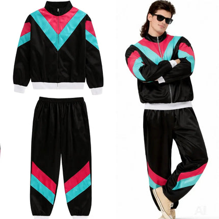 80er-Jahre Retro Overall Kostüm Schwarz im Vintage-Look – Perfektes Kostüm für Fasching & Karneval (L/XL)