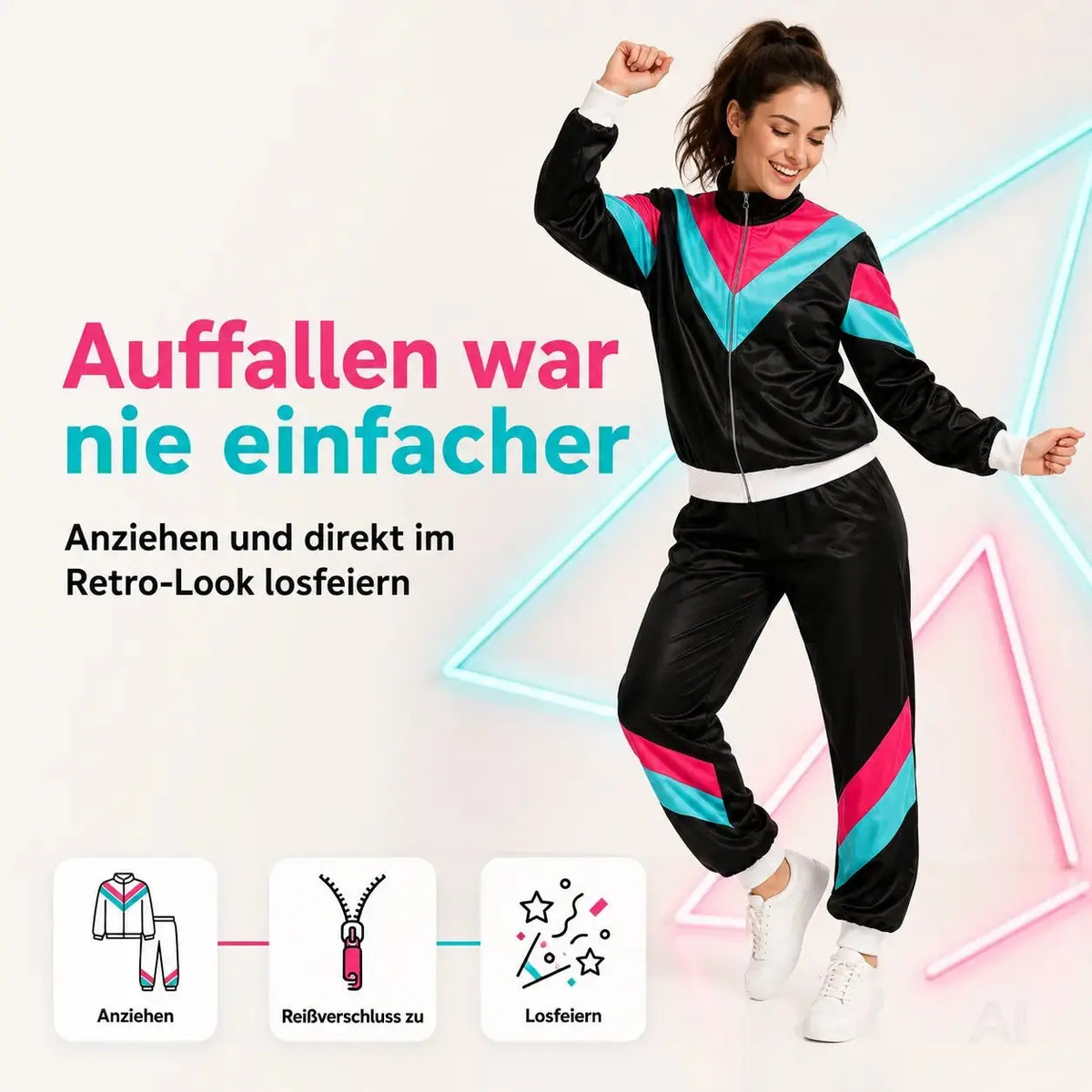 80er 90er Jahre Jogginganzug Overall - Retro Bad Taste Trainingsanzug Outfit - Herren & Damen – Detailansicht 2