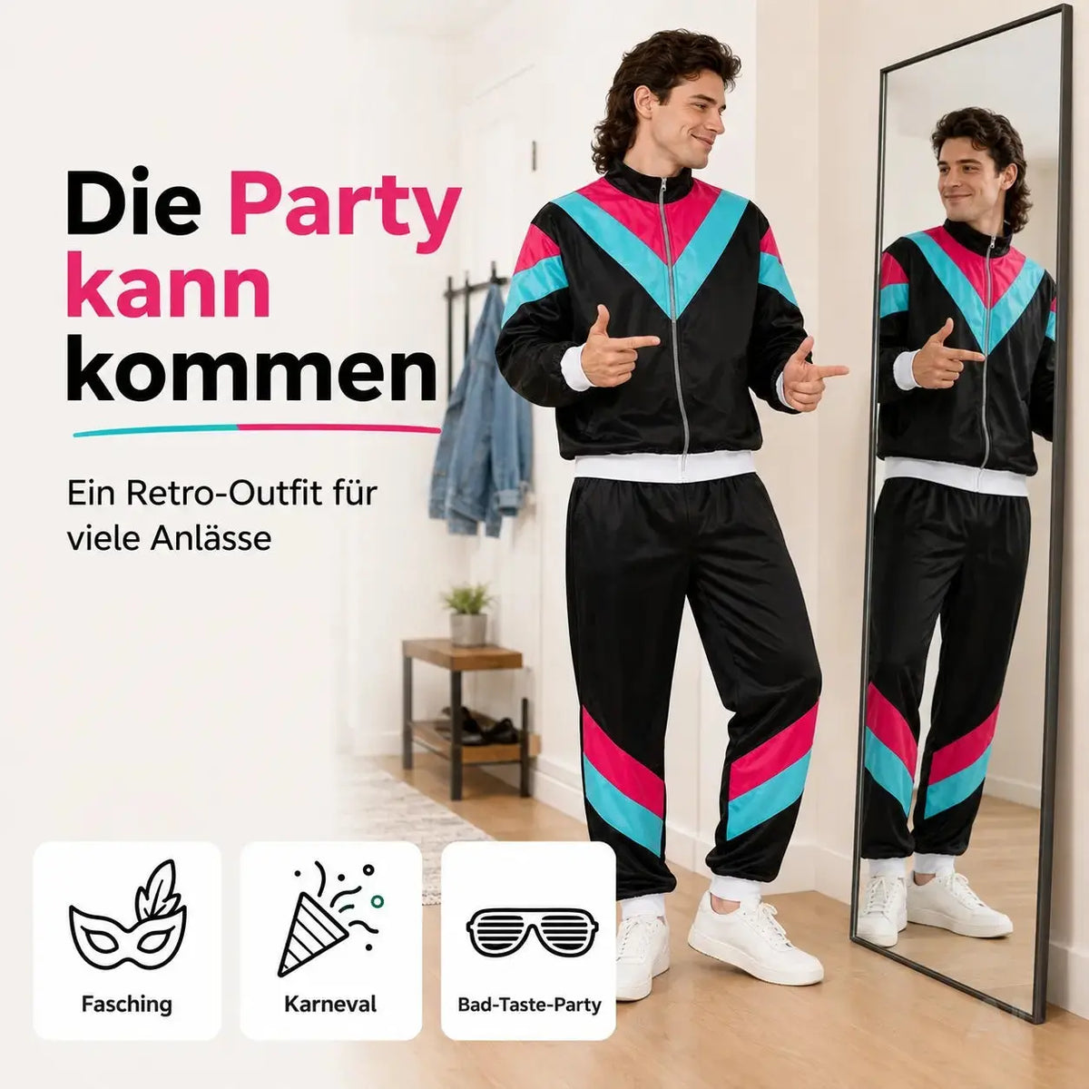 80er 90er Jahre Jogginganzug Overall - Retro Bad Taste Trainingsanzug Outfit - Herren & Damen – Detailansicht 6