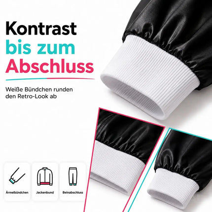 80er 90er Jahre Jogginganzug Overall - Retro Bad Taste Trainingsanzug Outfit - Herren & Damen für Fasching & Karneval (Schwarz, L/XL)