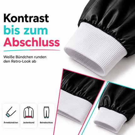 80er 90er Jahre Jogginganzug Overall - Retro Bad Taste Trainingsanzug Outfit - Herren & Damen für Fasching & Karneval (Schwarz, M/L)