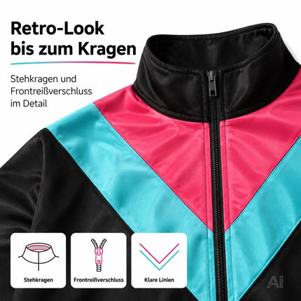 80er 90er Jahre Jogginganzug Overall - Retro Bad Taste Trainingsanzug Outfit - Herren & Damen für Fasching & Karneval (Schwarz, M/L)