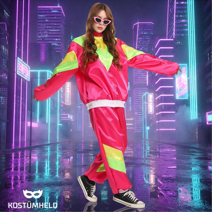 80er-Jahre Retro Kostüm Overall Pink – Vintage Look Kostüm für Fasching & Karneval (L/XL)