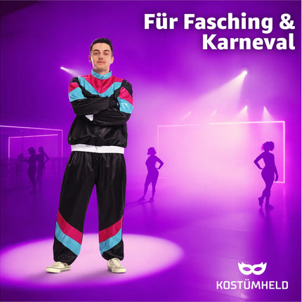 80er-Jahre Retro Kostüm Overall Schwarz – Vintage Look Kostüm für Fasching & Karneval (L/XL)