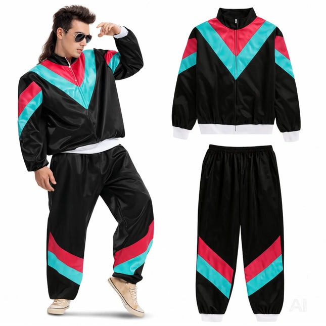 80er 90er Jahre Jogginganzug Overall - Retro Bad Taste Trainingsanzug Outfit - Herren & Damen