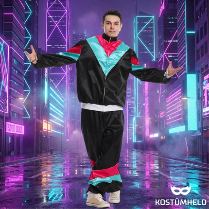 80er-Jahre Retro Kostüm Overall Schwarz – Vintage Look Kostüm für Fasching & Karneval (M/L)