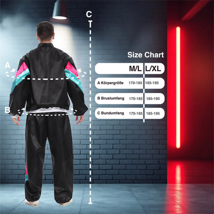 80er-Jahre Retro Kostüm Overall Schwarz – Vintage Look Kostüm für Fasching & Karneval (M/L)