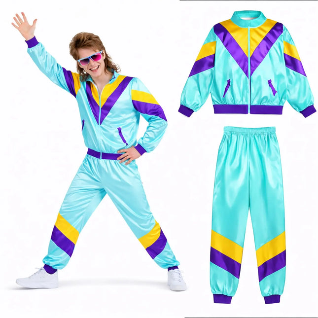 80er-Jahre Retro Overall Kostüm Blau im Vintage-Look – Perfektes Kostüm für Fasching & Karneval (L/XL)