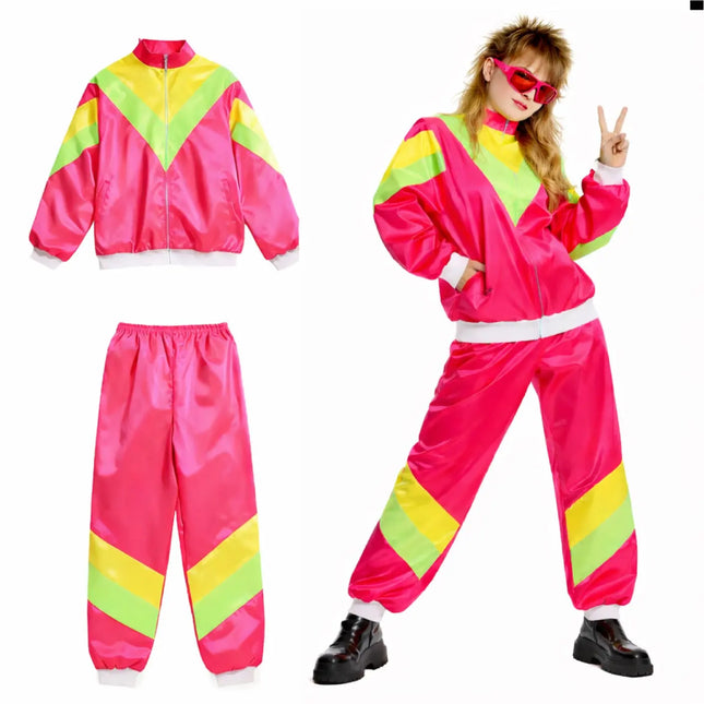 80er-Jahre Retro Overall Kostüm Pink im Vintage-Look – Perfektes Kostüm für Fasching & Karneval (L/XL)