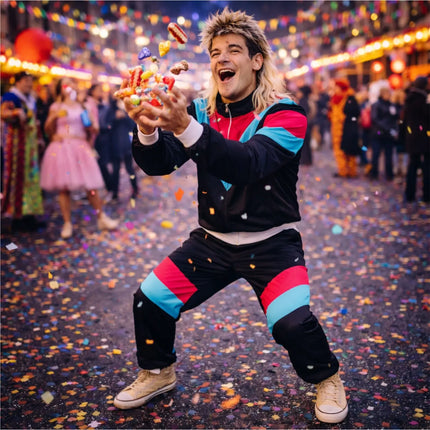 80er-Jahre Retro Overall Kostüm Schwarz im Vintage-Look – Perfektes Kostüm für Fasching & Karneval (L/XL)