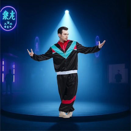 80er-Jahre Retro Overall Kostüm Schwarz im Vintage-Look – Perfektes Kostüm für Fasching & Karneval (L/XL)