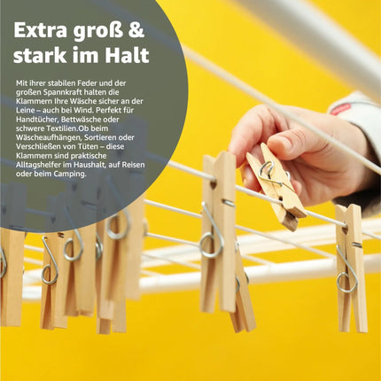 80x Klammern aus echtem Holz - Klammer groß Wäscheklammern Holzklammern - - TK Gruppe® Offizieller Onlineshop