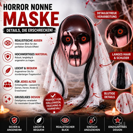 Horror Nonnen Maske – Gruselige Braut Halloween Kostüm Zubehör