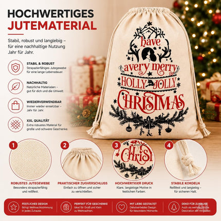 Vier Weihnachts-Geschenksäcke Modell 2 in natürlicher Optik mit Kordelzug – Produktmotiv 6