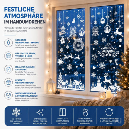 Weiße Weihnachts-Fensterbilder Modell 3 mit Rentieren und Schneeflocken – Produktmotiv 3