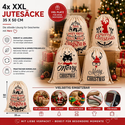 Vier Weihnachts-Geschenksäcke Modell 2 in natürlicher Optik mit Kordelzug – Produktmotiv 7
