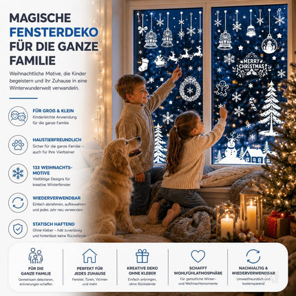 Weiße Weihnachts-Fensterbilder Modell 3 mit Rentieren und Schneeflocken – Produktmotiv 4
