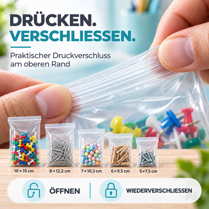 500x Druckverschlussbeutel Zip Set - reißfest & transparent Plastikbeutel Plastiktüten