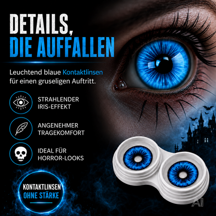 Blau Farbige & Geprüfte Kontaktlinsen - Gruselige Tageslinsen für Halloween & Fasching - ohne Stärke - Vampir & Dracula (Blau, 1 Paar / 2 Stück)