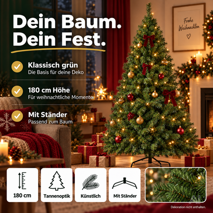 Weihnachtsbaum künstlich 180 cm grün - täuschend echt & naturgetreuer Premium Tannenbaum (PREMIUM)