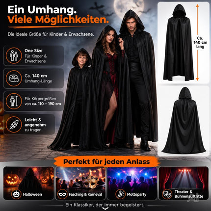 Zauberer Kostüm Erwachsene – Schwarzer Halloween Umhang
