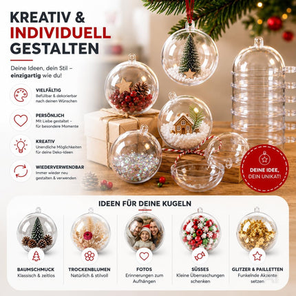5x Weihnachtskugeln aus Kunststoff – Transparente Acrylkugeln in Glasoptik mit Aufhängeöse, Christbaumschmuck & Weihnachtsdeko - Weihnachten & Advent (5x Ø 6 cm)