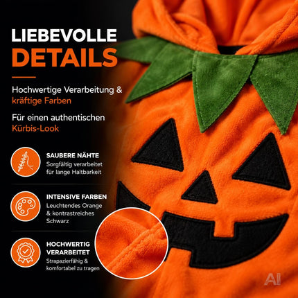 Kinder Kürbis Kostüm ab 3 Jahren – Halloween Set mit Tragetasche
