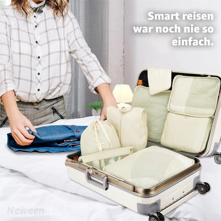 8er Set Koffer Organizer beige - mit Kosmetiktasche - Packtaschen - Packing Cubes