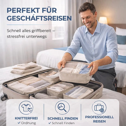 8er Set Koffer Organizer beige - mit Kosmetiktasche - Packtaschen - Packing Cubes